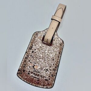 Coach Gold Glitter & Tan Leather Luggage Tag NWOT